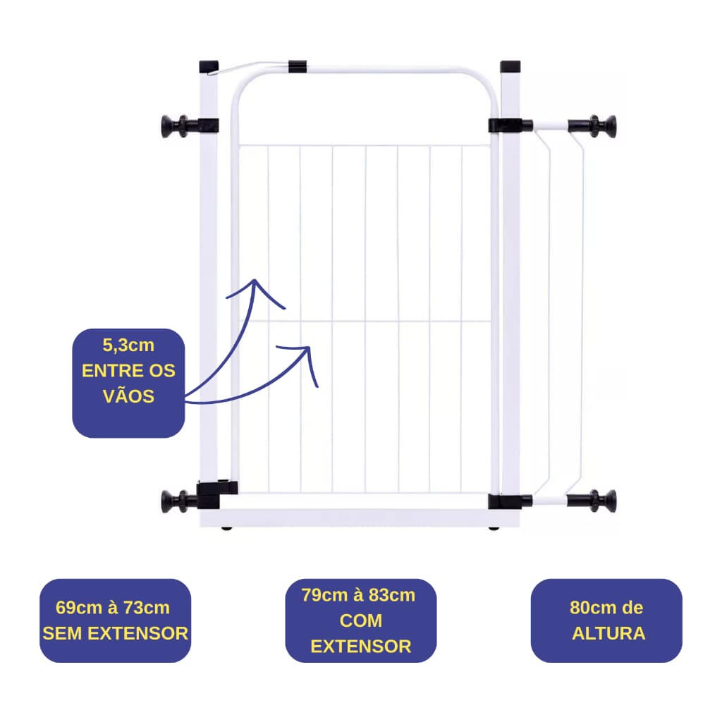 Portão Pet Cachorro Grade de Proteção para Criança Reforçado com Alongador