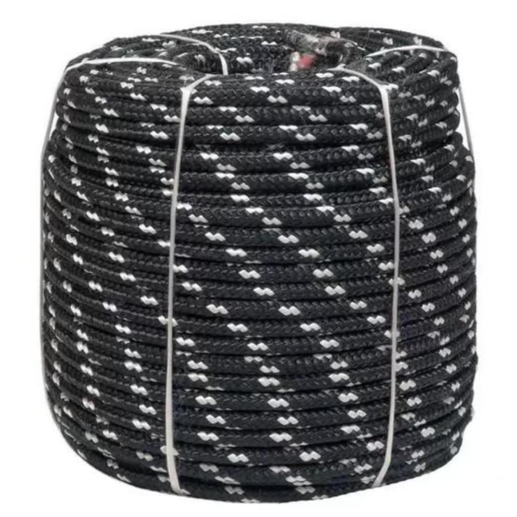 Corda Rolo 8mm 60mts Preta e Branca Balanço Amarração de Carga Cobertura Caminhão Carro