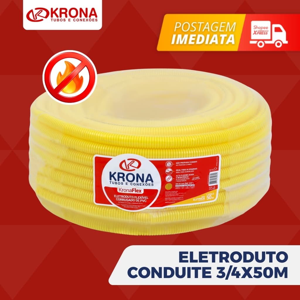 Conduite 3/4 X 50m Eletroduto Krona Original Rolo Mangueira Corrugada