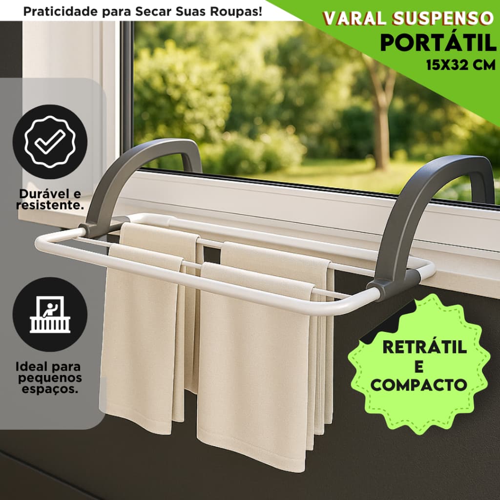 Varal Portátil de Parede – Ajustável, Dobrável e Super Prático Para Secar Roupas - SHEFA