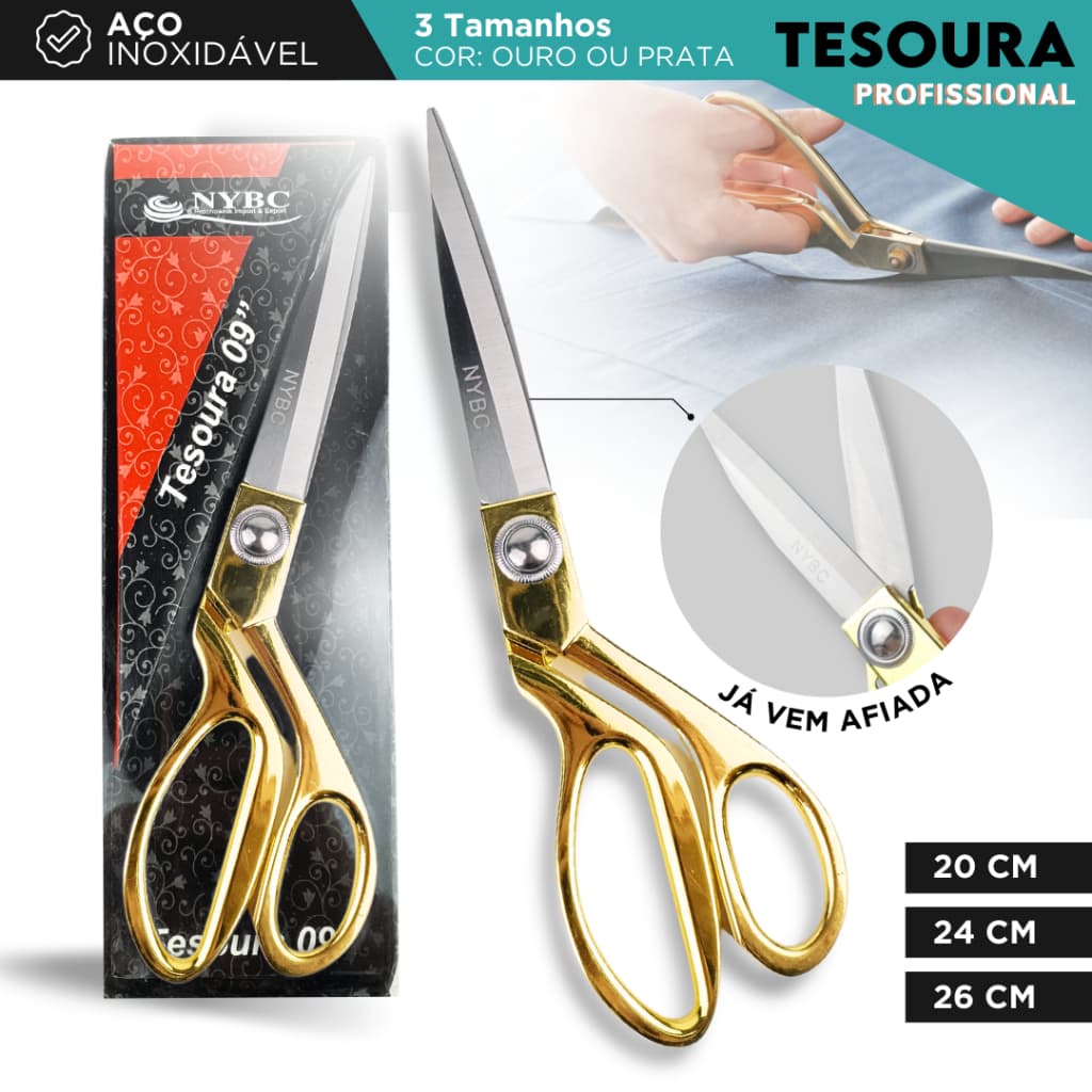 Tesoura Dourada de Uso Profissional para Costureira - Tapeceiro Forjada Alfaiate - CH