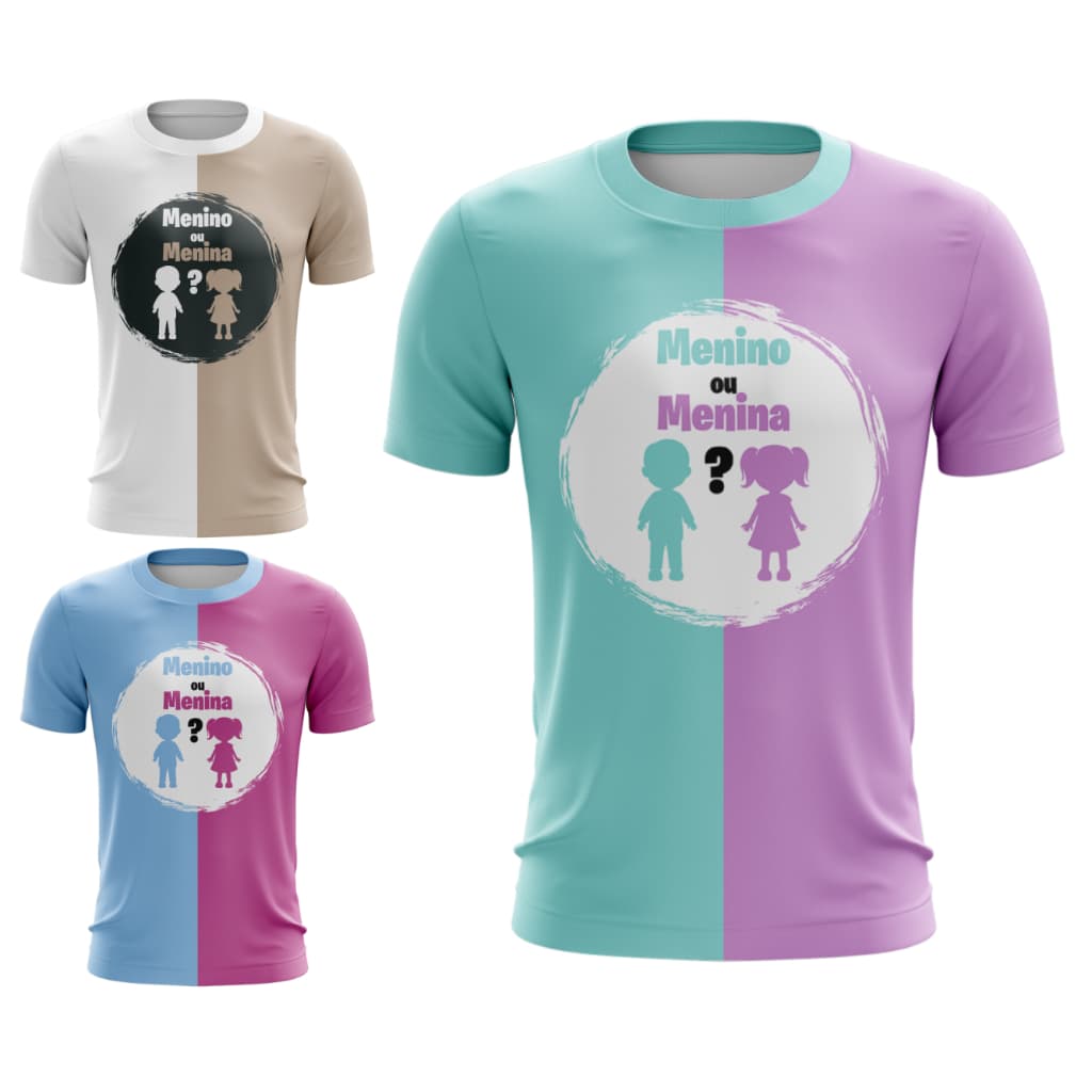 Camisa Chá Revelação Menino E Menina Verde, Rosa, Azul e lilas Modelos e cores