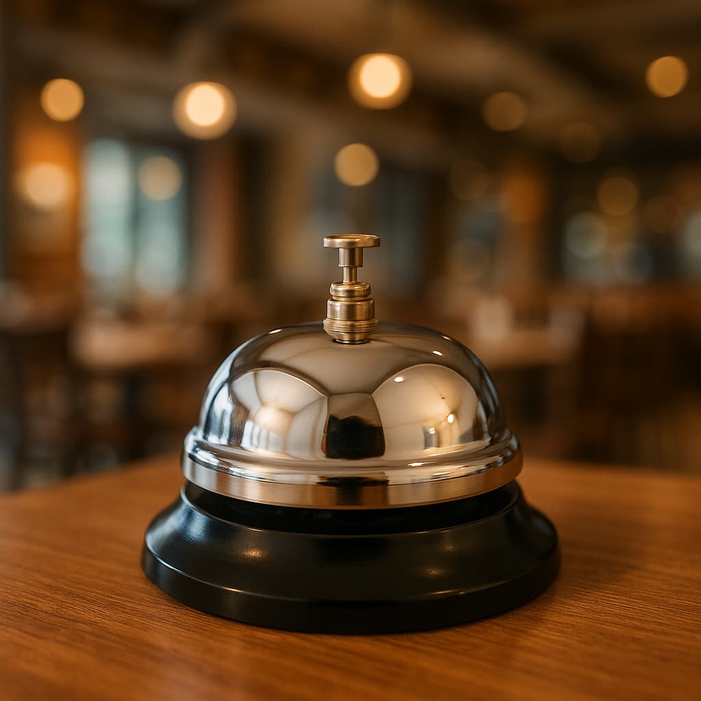 Sino Campainha De Mesa Sineta Metal P/ Recepção Restaurante Balcão Atendimento Prata