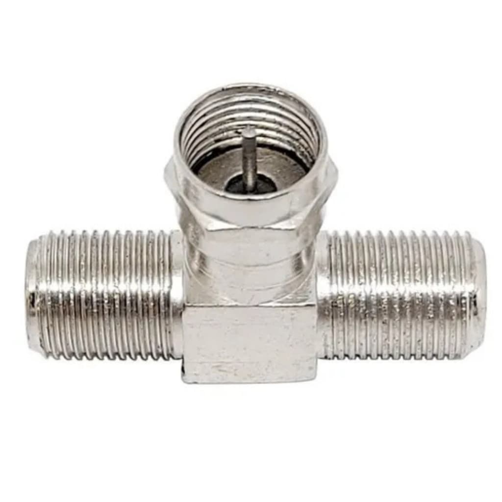 Conector F / Coaxial Tipo T 1 Macho Rosca X 2 Fêmeas Rosca