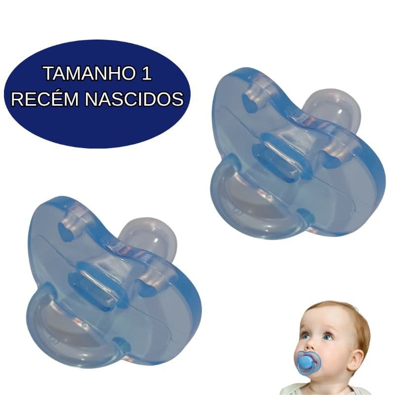 2 Chupetas 100% Silicone Recém Nascidos 0 a 6 meses Tamanho 1 Bico ACHATADO PEQUENO