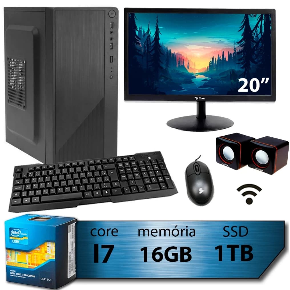 Computador I7 Intel Core Ssd 1TB Memoria 16GB Monitor 20 + DVD + Placa de Rede