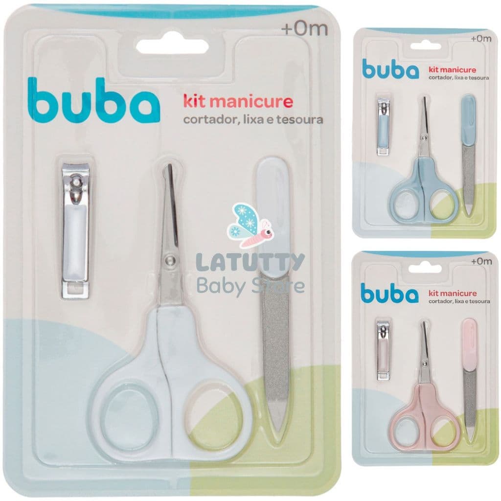 KIT MANICURE BUBA 3 PEÇAS TESOURINHA LIXA E CORTADOR UNHA BEBÊ RN