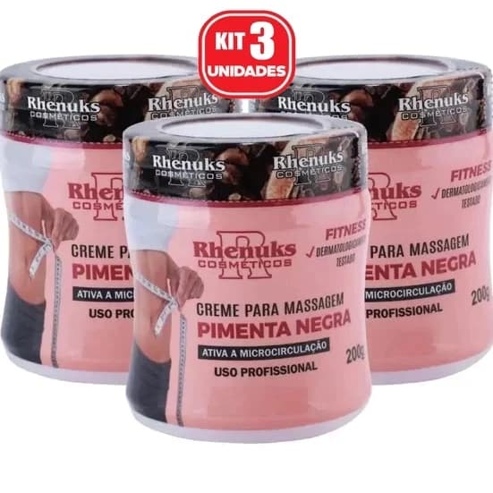 Kit 3 Gel Creme Redutor de Medidas 200g Pimenta Negra