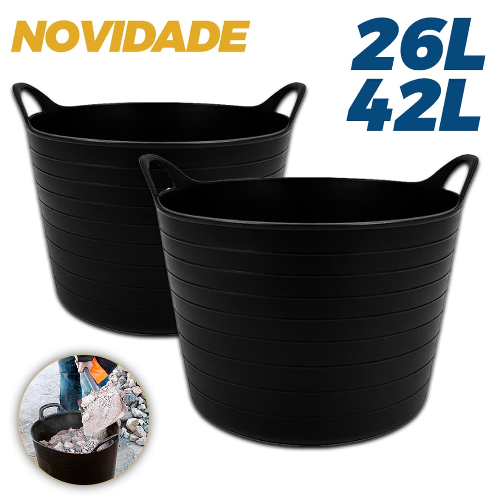 Balde Maleável Flexível Cortag Com Alças 26L/42L para Argamassa Azulejista Obras Entulhos Pedreiros