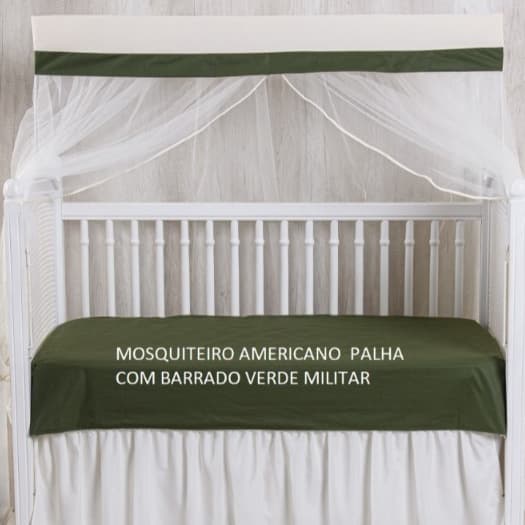 MOSQUITEIRO PARA BERÇO AMERICANO PALHA COM BARRADO VERDE MILITAR
