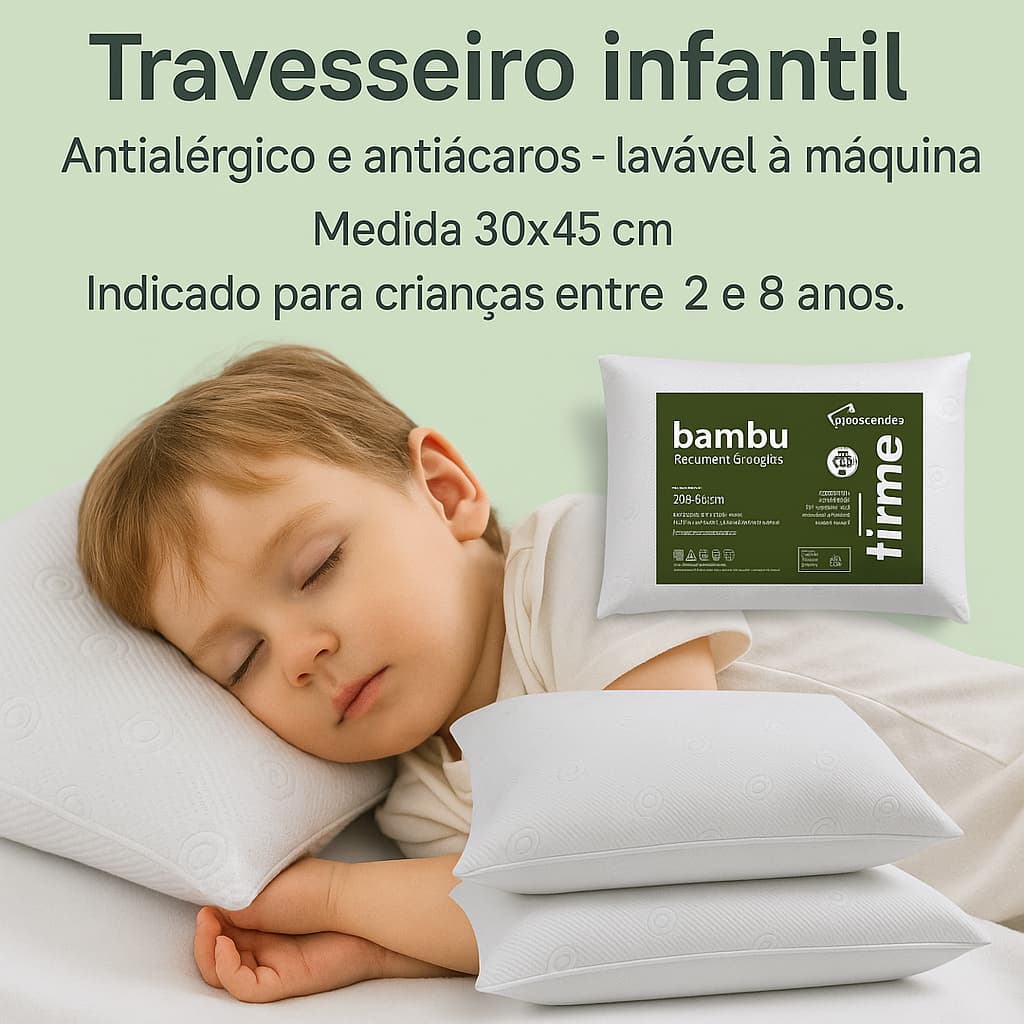 Travesseiro Infantil Antialérgico e antiácaros 30x45 Lavável á maquina de 2 á 8 Anos