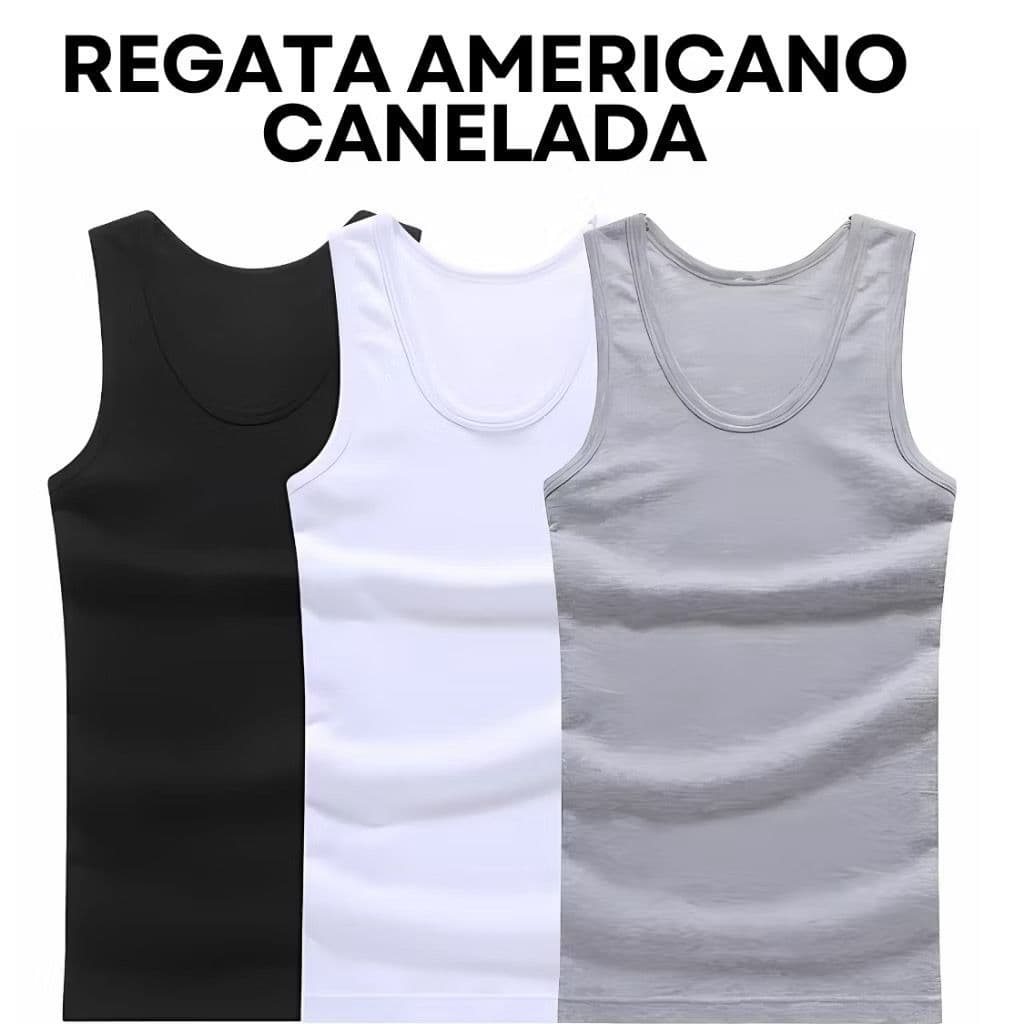 Kit 2 Regata Americano Canelada Masculina Básica 100% algodão lisa premium