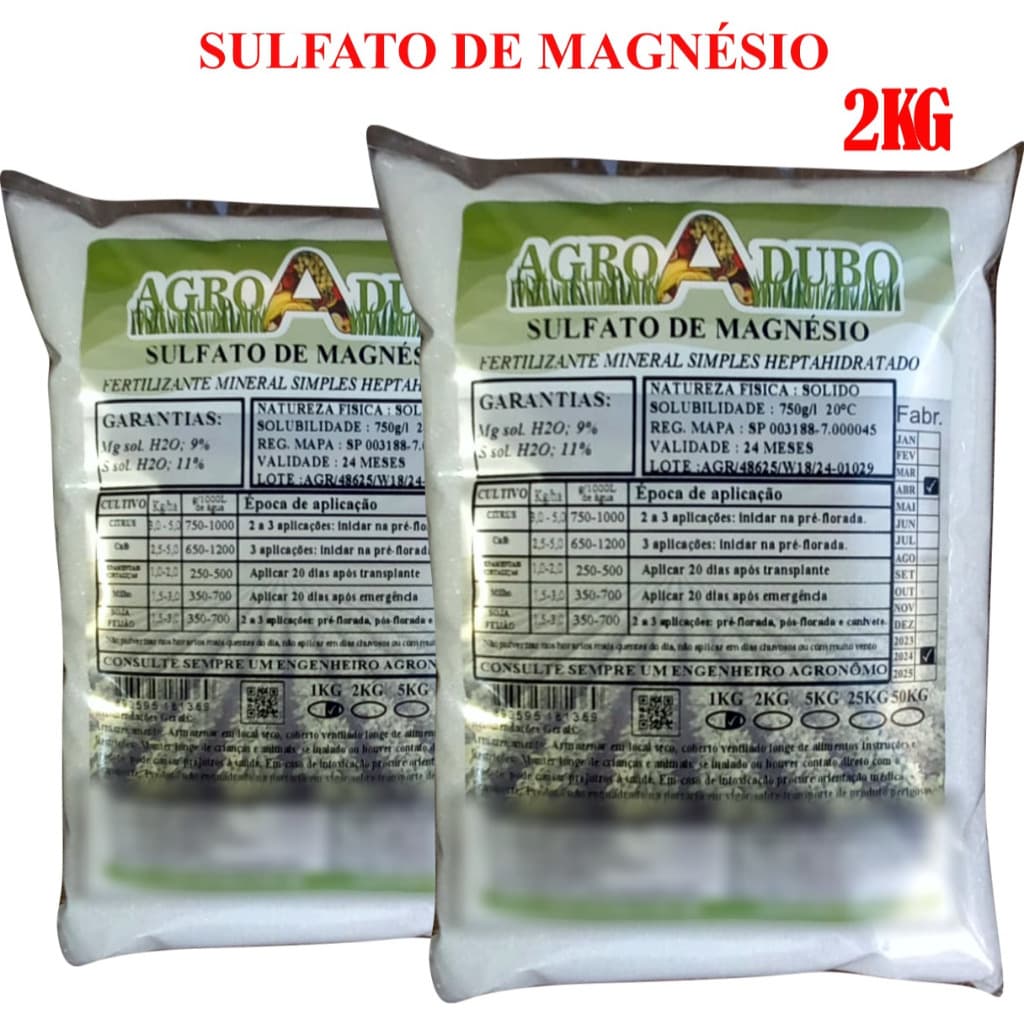 Fertilizante Sulfato De Magnésio 2kg Adubo Ferti Hidroponia
