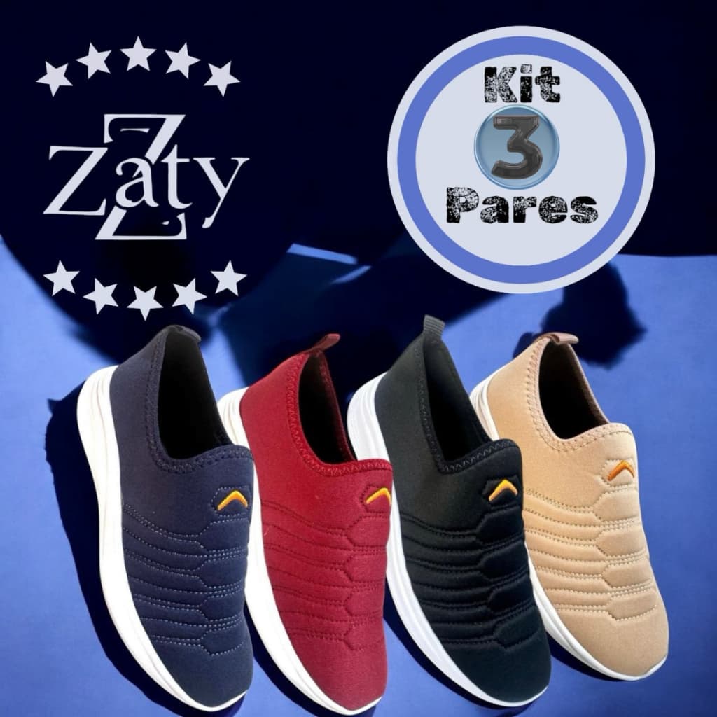 kit 3 Tênis feminino Calce Fácil Meia Macio Esportivo Antiderrapante Masculino Leve Caminhada