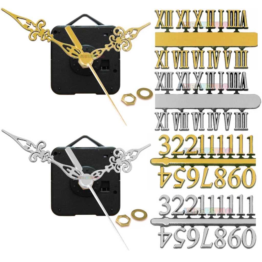 1 Máquina De Relogio + Ponteiros dourados ou prateados + Números Arábicos Prata ou Dourado parede