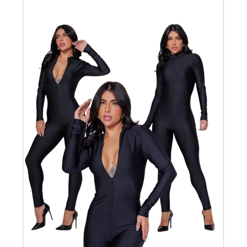 Macacão Feminino Manga Longa Suplex Gringa Virginia Ziper | Envio Rápido Atacado