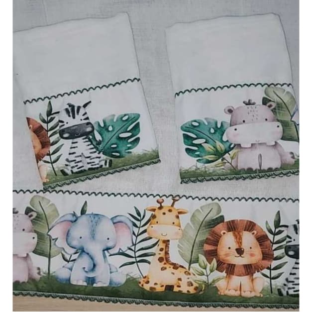 Kit 3 Fraldas Bebê 100% Algodão 1 Ombro e 2 Boca com Barra Sublimada