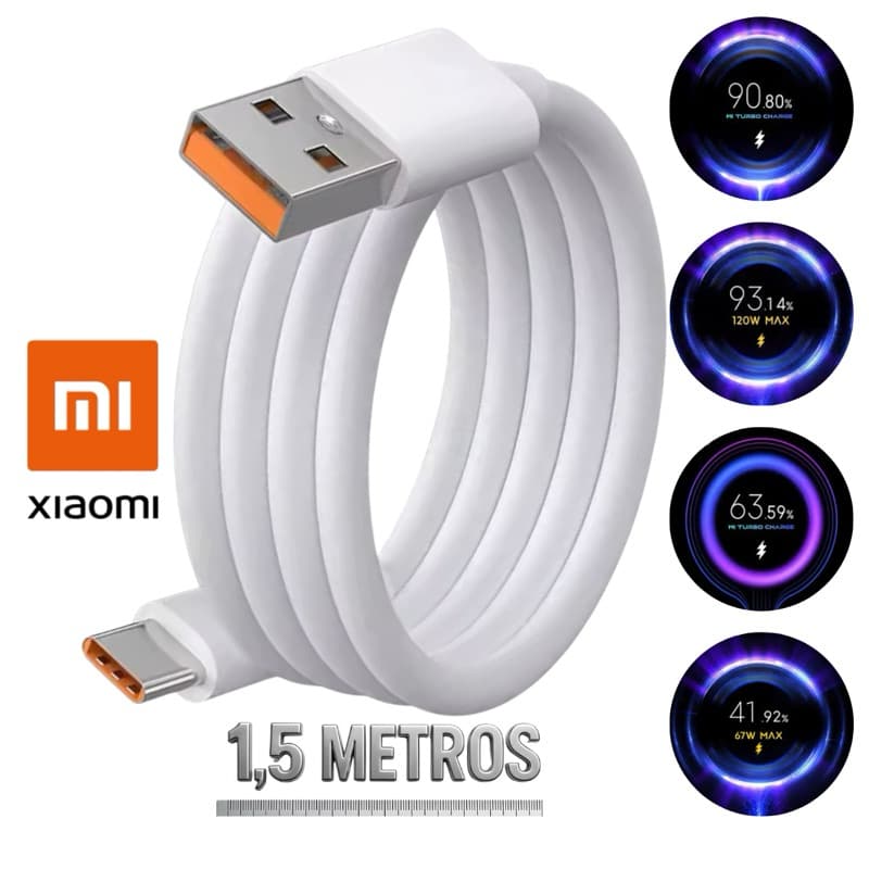Cabo Turbo Xiaomi 1.5 Metros Mi Turbo Charge USB Tipo C 30W/33W/55W/67W/120W