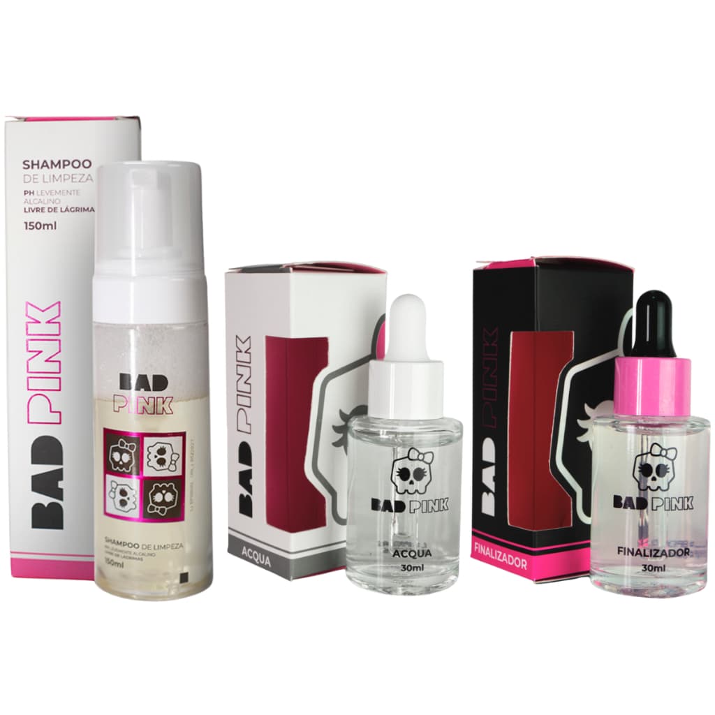 Kit Retenção de Cílios Bad Pink Com Acqua Primer Finalizador e Shampoo de Limpeza