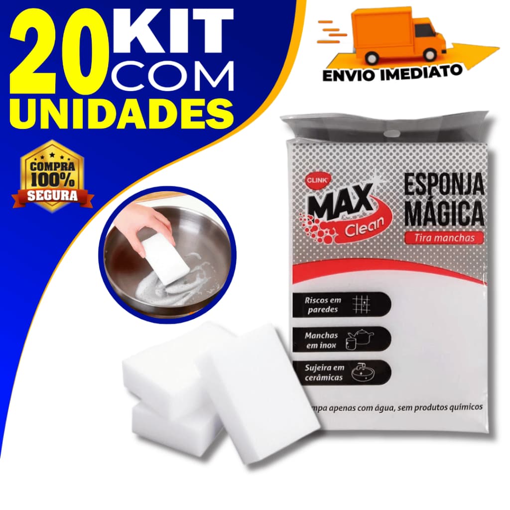 Kit 20 Esponja Mágica Branca Bucha Tira Manchas Riscos Parede Desengordura Limpeza Multiuso