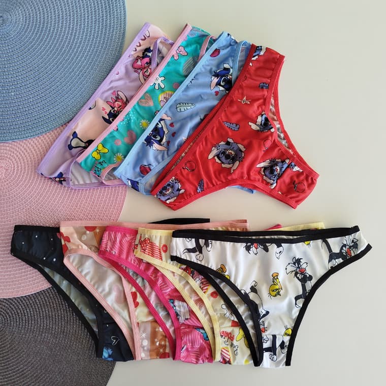 Kit 10 Calcinhas Juvenil Menina Moça Lisa e Estampada