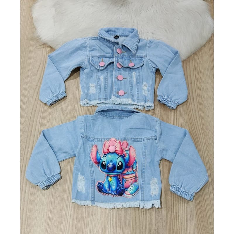 Jaqueta Jeans casaco Feminina Infantil Stitch Blogueirinha Estampa Variada