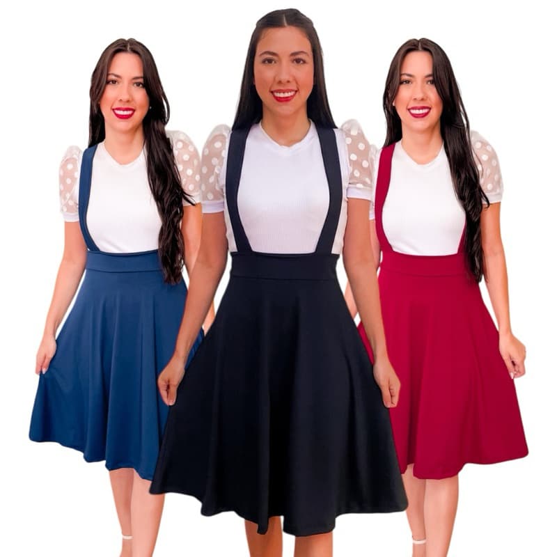Salopete Adulta A PRONTA ENTREGA!! Godê Saia Rodada com Suspensório Jardineira Vestido Feminino Midi Moda Evangélica