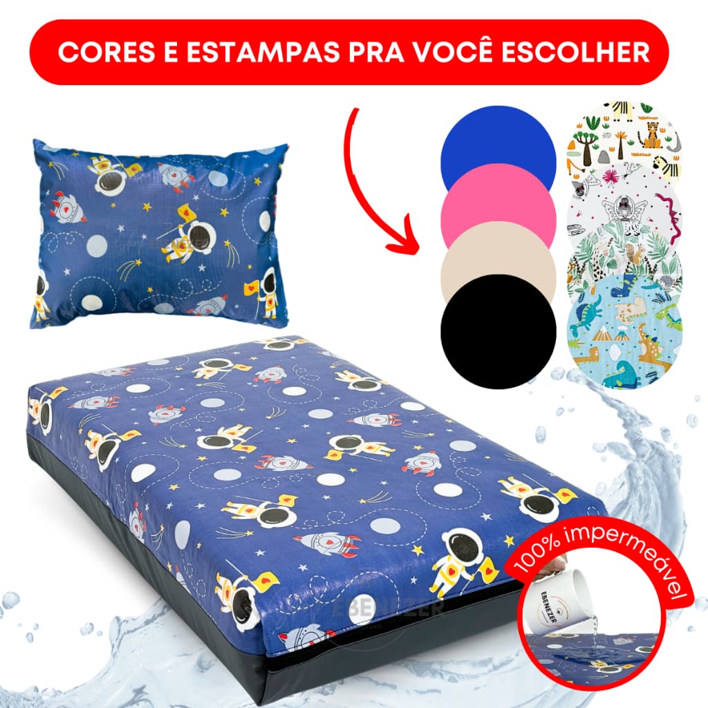 Capa Colchão Impermeável Protetor Berço Mini Cama Solteiro Fronha Travesseiro Impermeável Antixixi