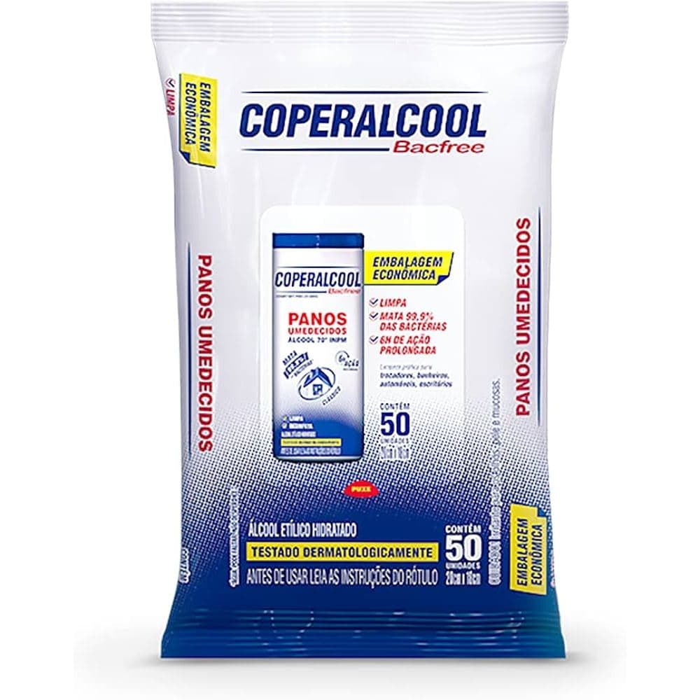 Pacote Lenços Panos Umedecidos Cuidado Para as Mãos Álcool Coperalcool 50 Unidades ( Envio Imediato)
