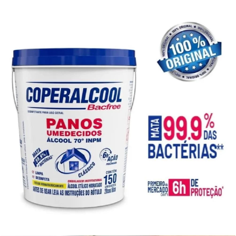 Balde Com 150 Pano Lenco Umedecidos Alcool 70 Coperalcool Bacfree