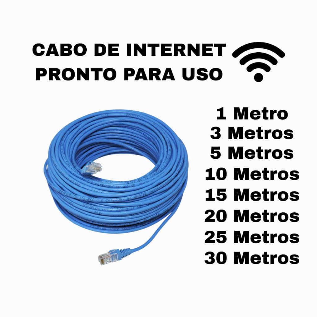 Cabo De Rede Azul RJ45 CAT5e Pc Notebook Roteador Smart Tv Video Game 1/3/5/10/15/20/25/30 Metros