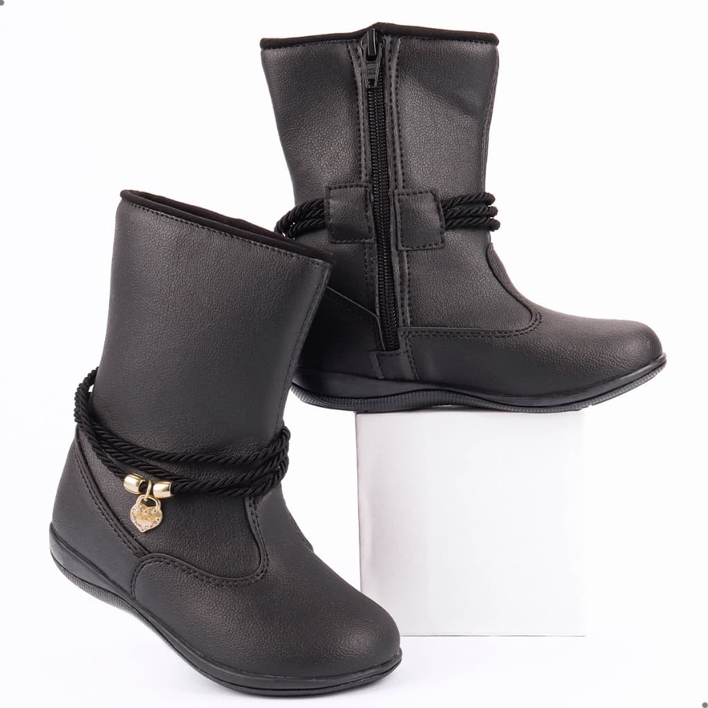 Bota Infantil Feminina Menina Botinha Infantil Preta/Nude Inverno Bota Menina Bota Infantil 20 ao 34