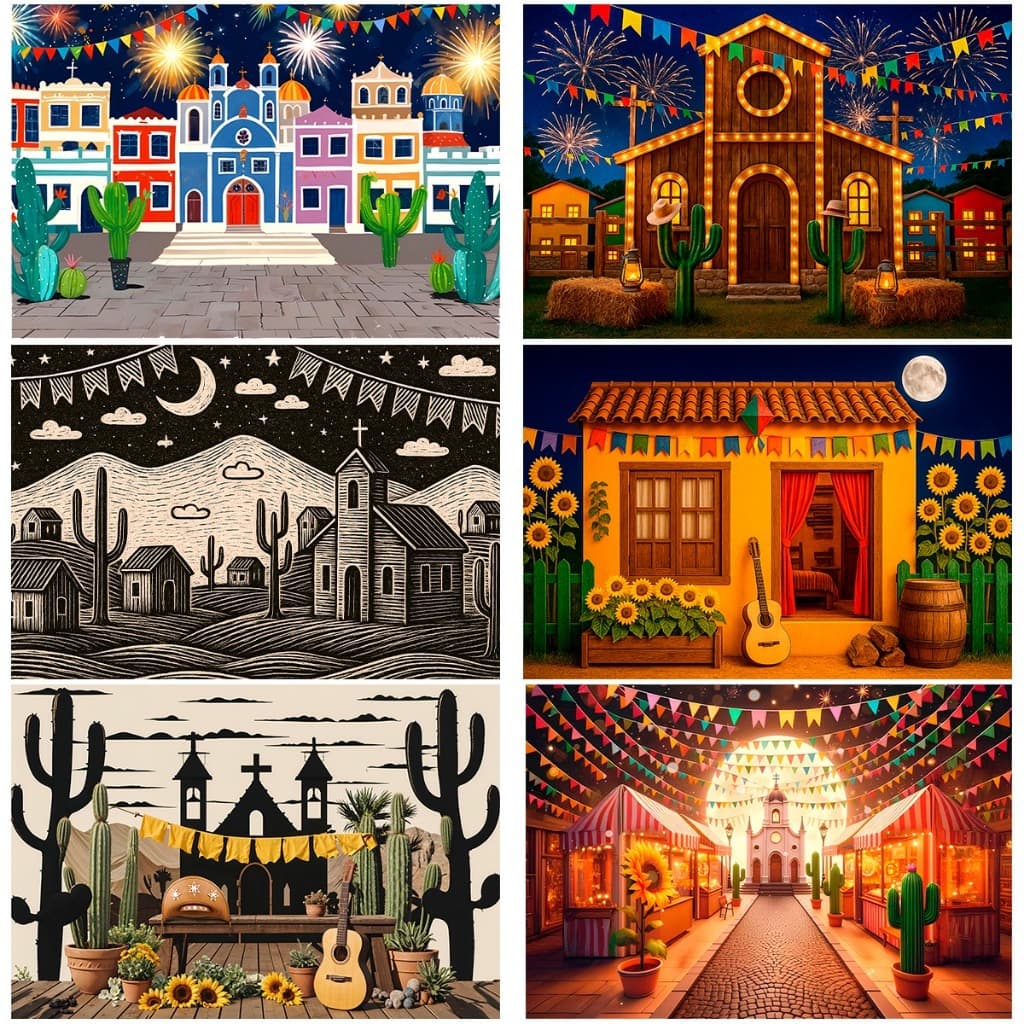 Fundo Fotográfico Festa Junina Diversos Cenários 3d Sublimado 1,5x2,2 Mt