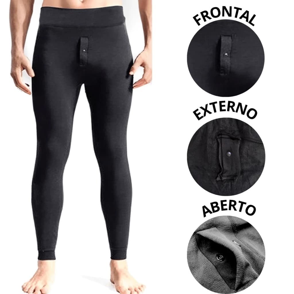 KIT Meia Calça Térmica Forrada Masculina Inverno Frio Intenso Alta Qualidade Motoqueiro Com Botão