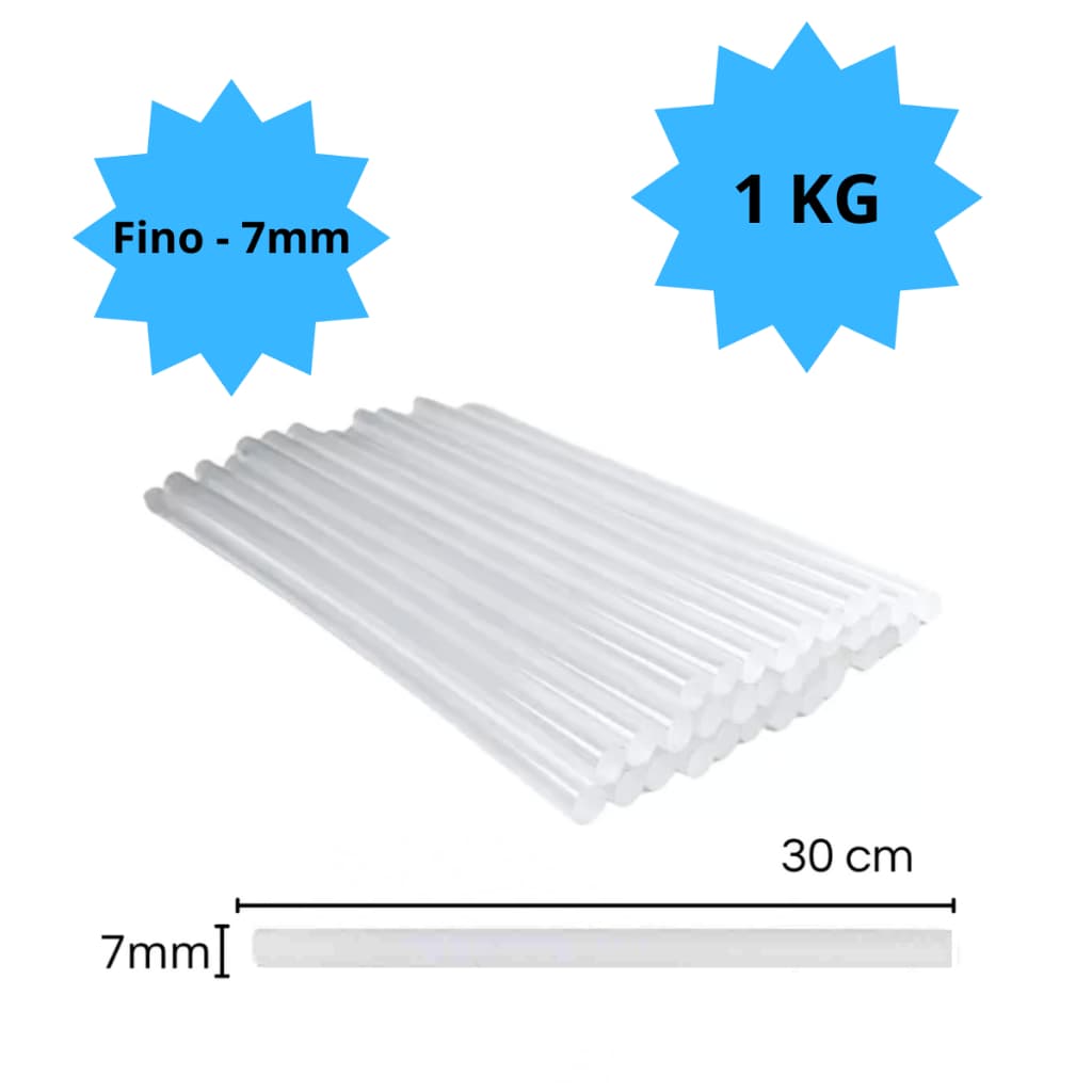 Bastão de Cola Quente 1 KG Refil Fina Transparente 7mm 30cm pacote com 1 kg