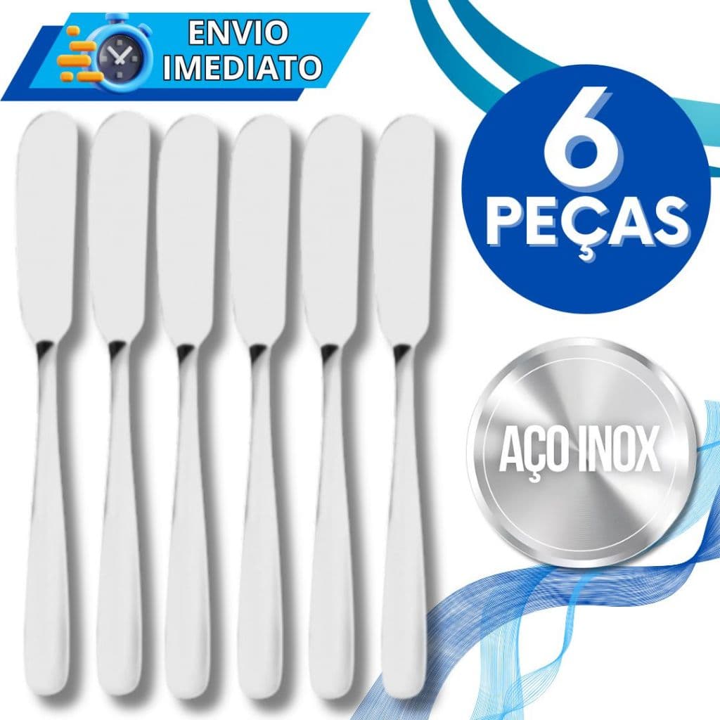 KIT 6 Espatula para Manteiga Aço Inox para Pate Geleia Requeijão Margarina Casa Cozinha Restaurante Padaria Buffet