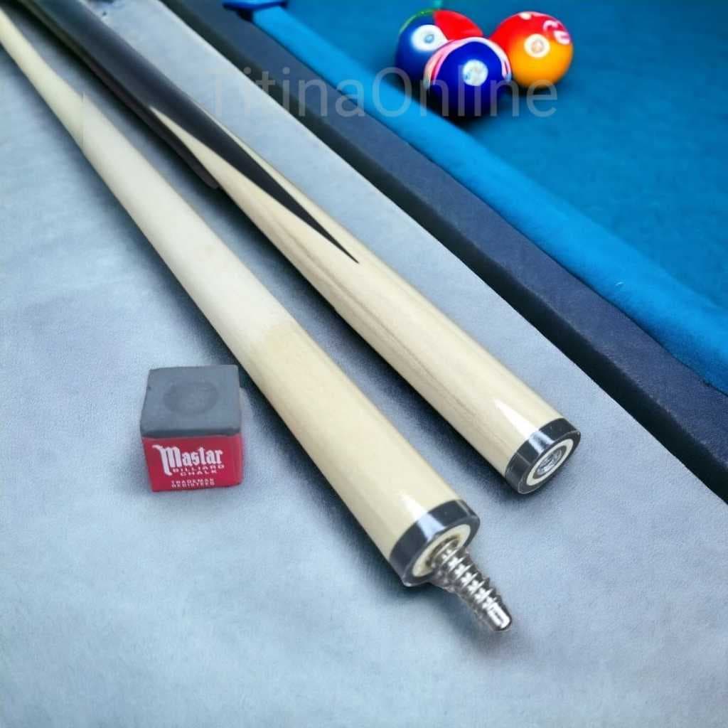 Taco de Sinuca Bilhar Bipartido Leve 495gr Madeira Branca 12mm + Giz