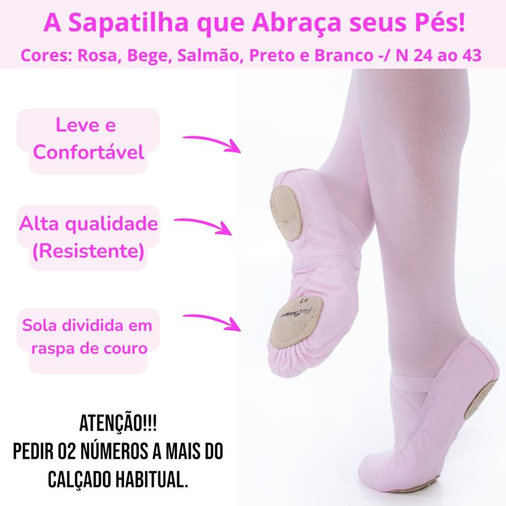 Sapatilha Sola Dividida Lona Ballet, Sapatilha de Ballet meia ponta, Sapatilha Ballet, N