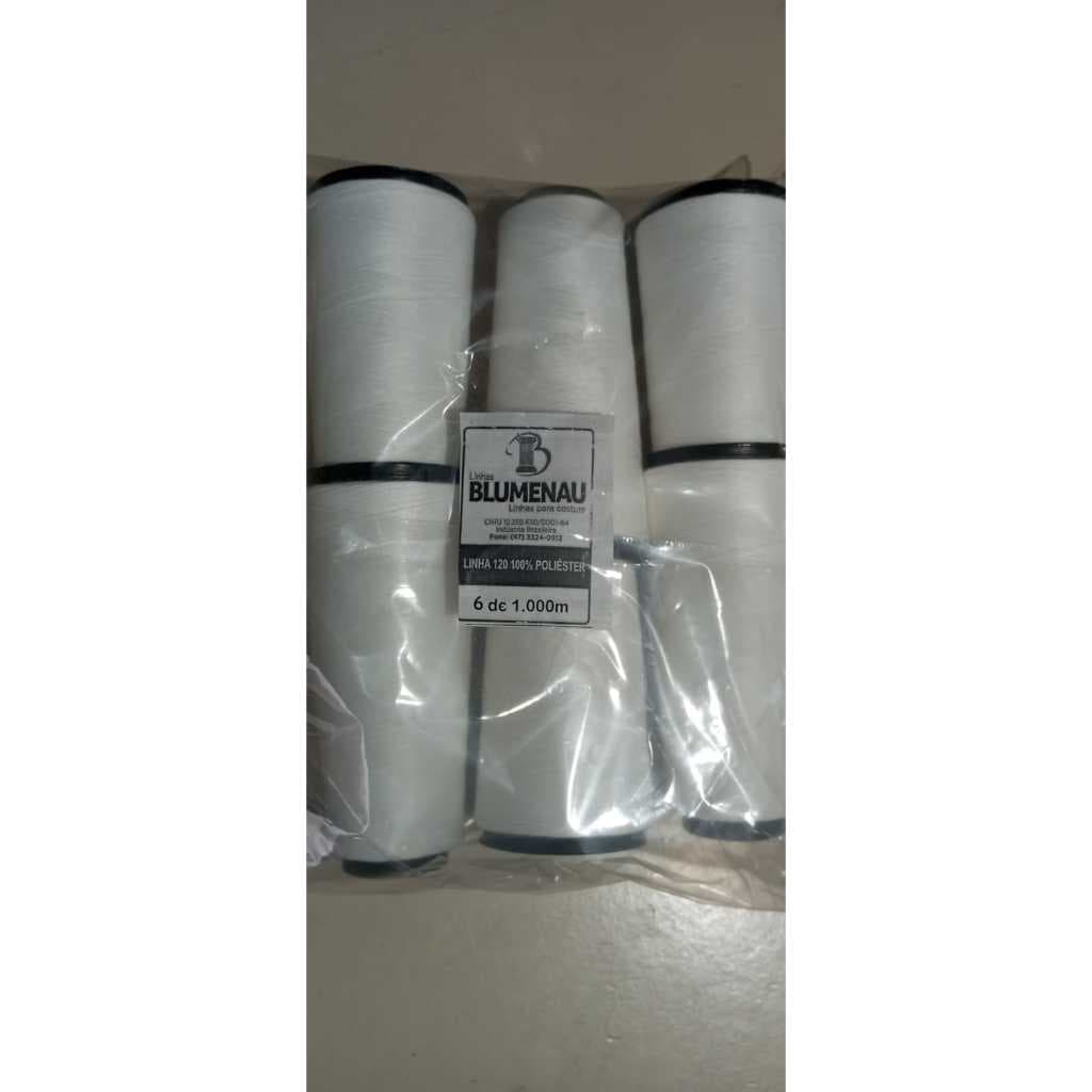 Linha de Costura para a agulha da Reta e de todas máquinas 6 cones com 1000m na cor branca natural.