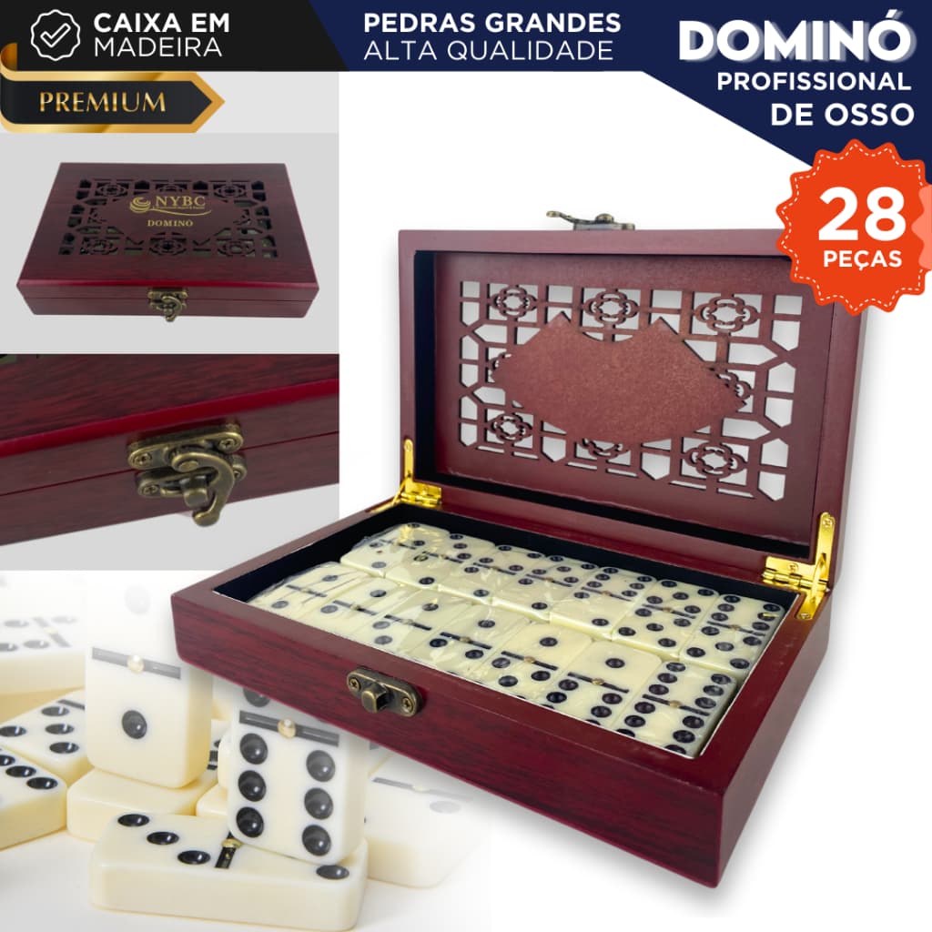 Domino De Osso Profissional Maleta Em Madeira Com 28 Peças - NL