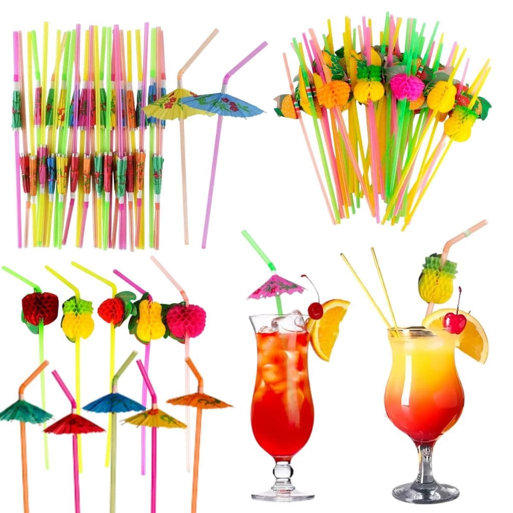 Kit Canudos Sombrinha Guarda-chuva Fruta para Drinks Copo Festa tropical decoração