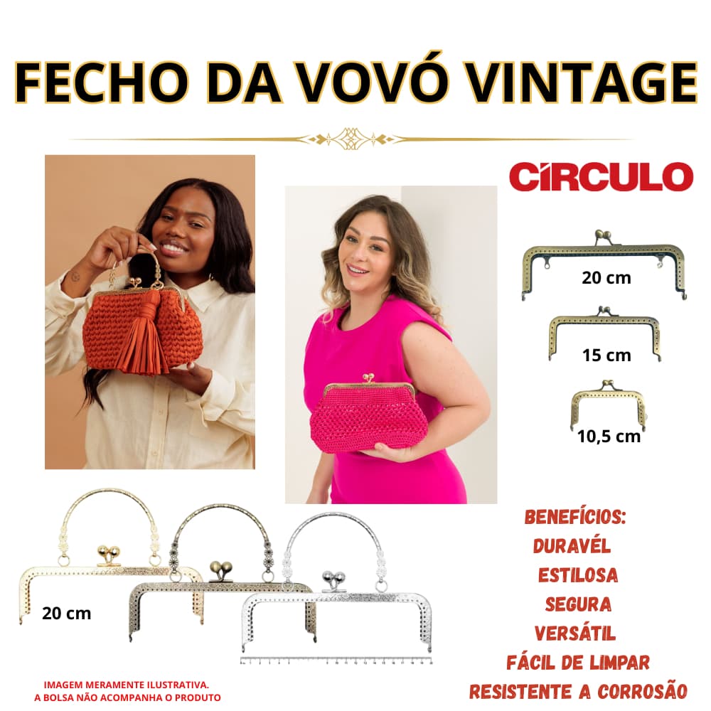 Fecho/Alça da Vovó Vintage Circulo – Durável, Charmosa e Fácil de Usar! Transforme suas Bolsas!