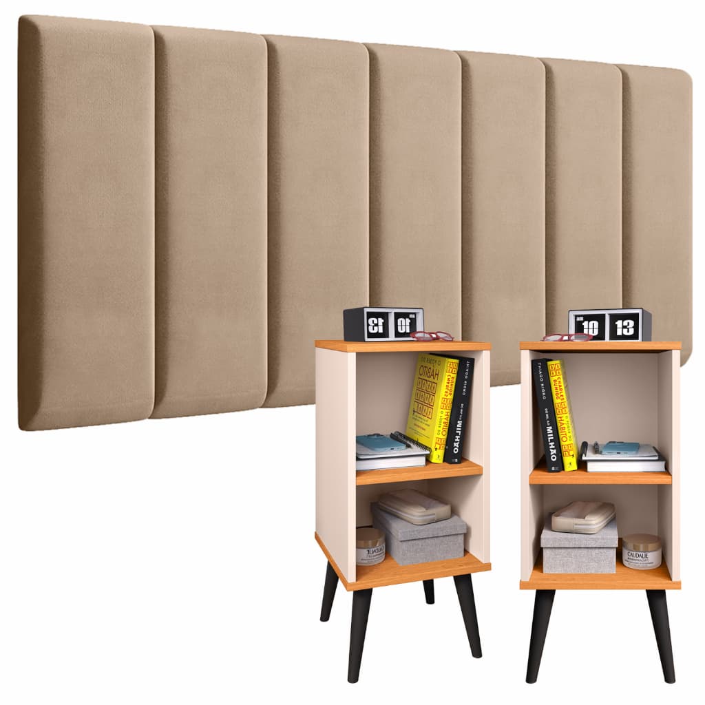 Conjunto Cabeceira Modulado Cama Quarto 0,90 / 1.40 / 1,60 / 1,95 com Mesa de Cabeceira Charme