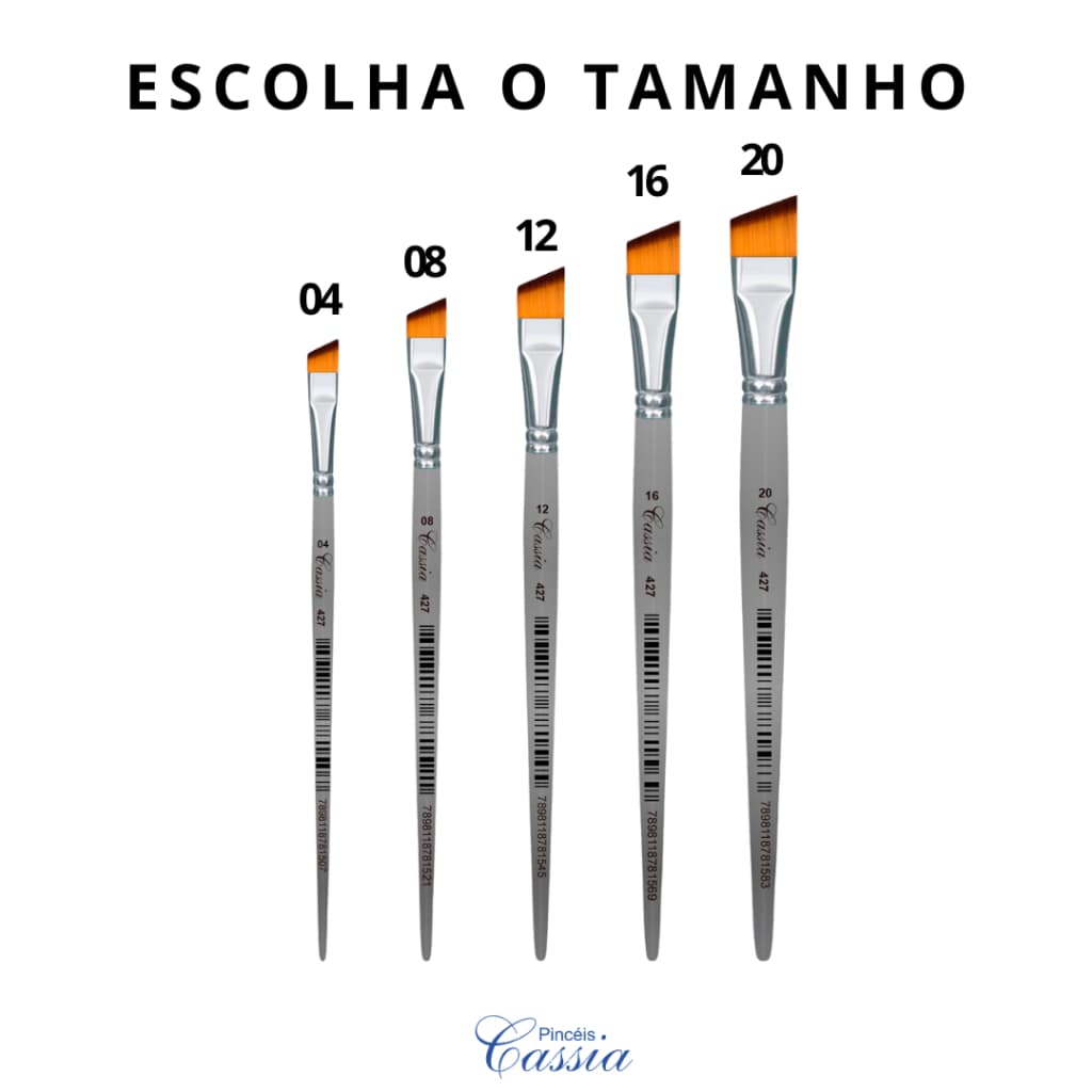 Pincel Chanfrado Artesanato Cabo Curto Ref.427 - Pincéis Cassia (Escolha o Tamanho)