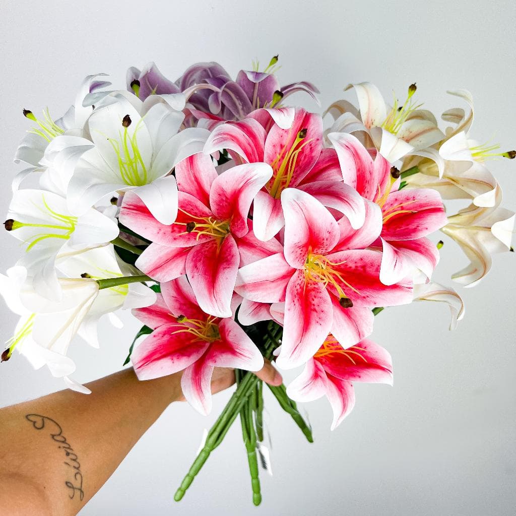 Buquê Lírio Artificial Realista Grande Toque Real Silicone Decoração Arranjo, Casa NR801189