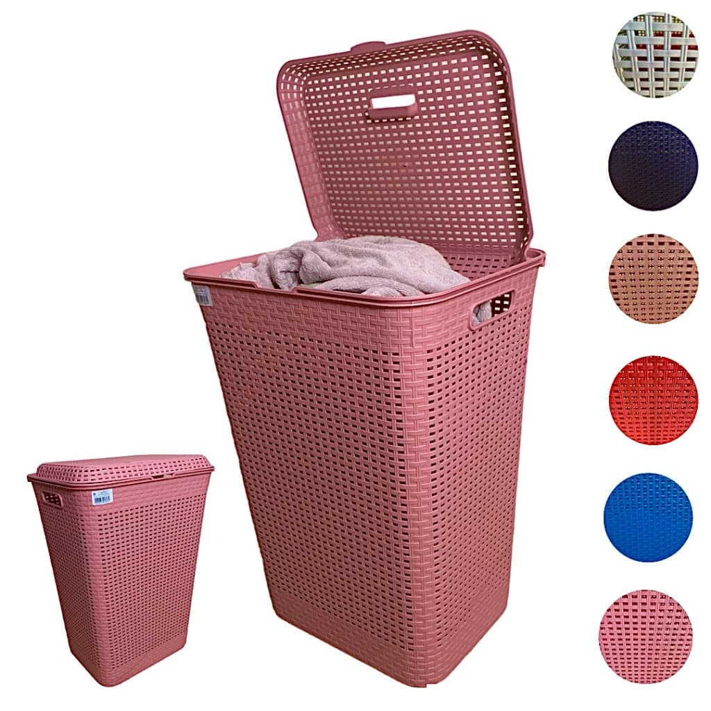 Cesto de Roupa Suja Infantil Bebê com Tampa Rattan 72 Litros Rosa Azul Vermelho Brinquedos