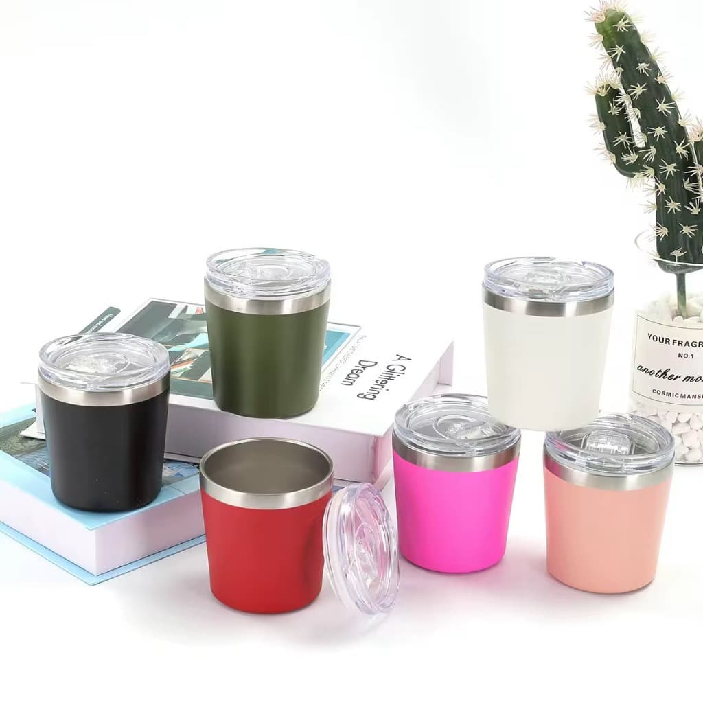 Copo Témico Aço Inox com tampa Acrílico 250ML Removível Quente ou Gelado LEITE SUCO AGUA