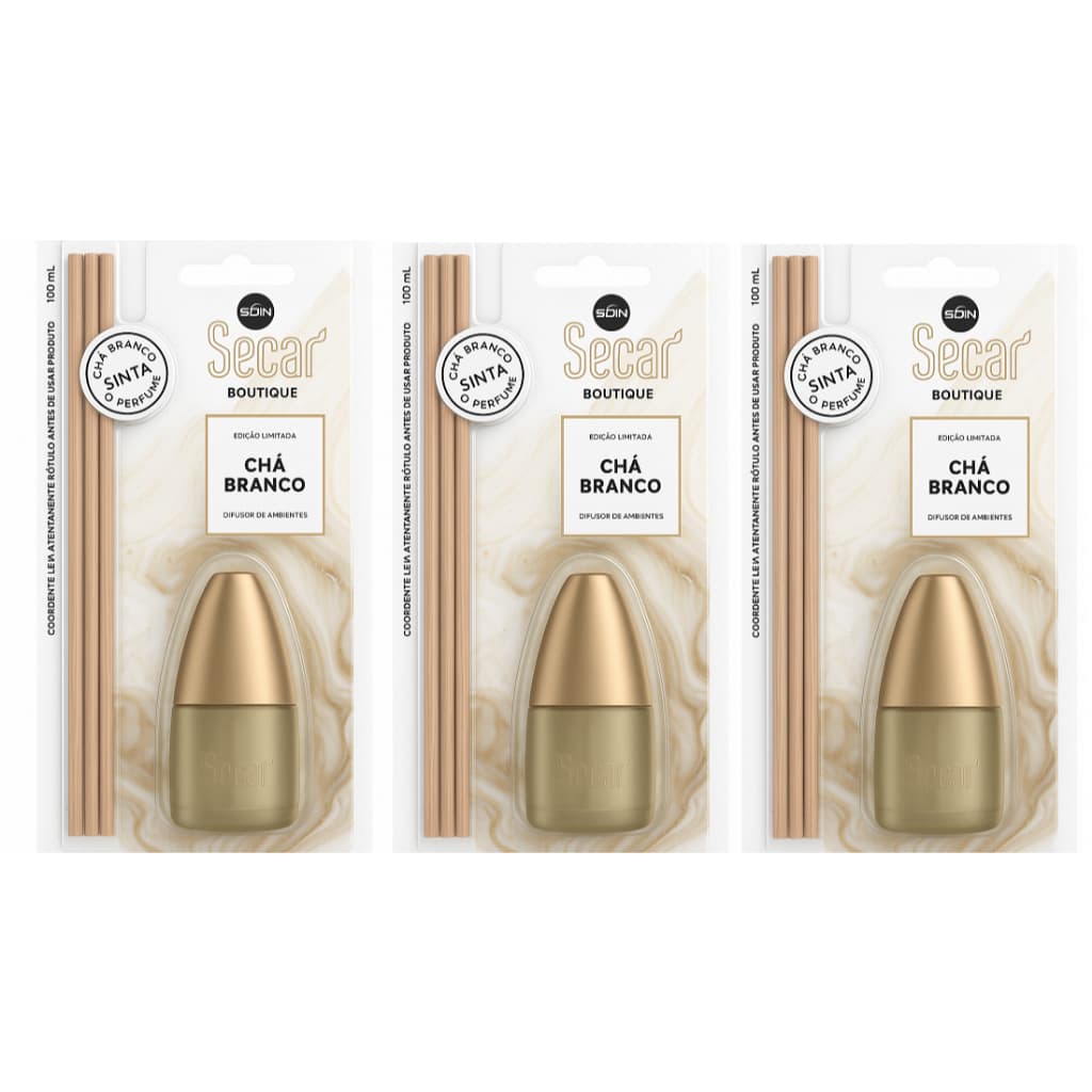 Novo Difusor Secar Chá Branco Boutique 3un - 100ml Cheiro