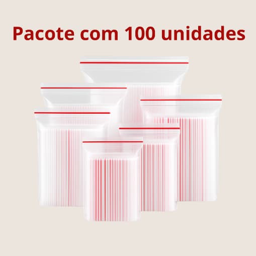 Saco Zip (Abre e Fecha) Transparente com 100 unidades – Tamanhos Nº 0 ao 8