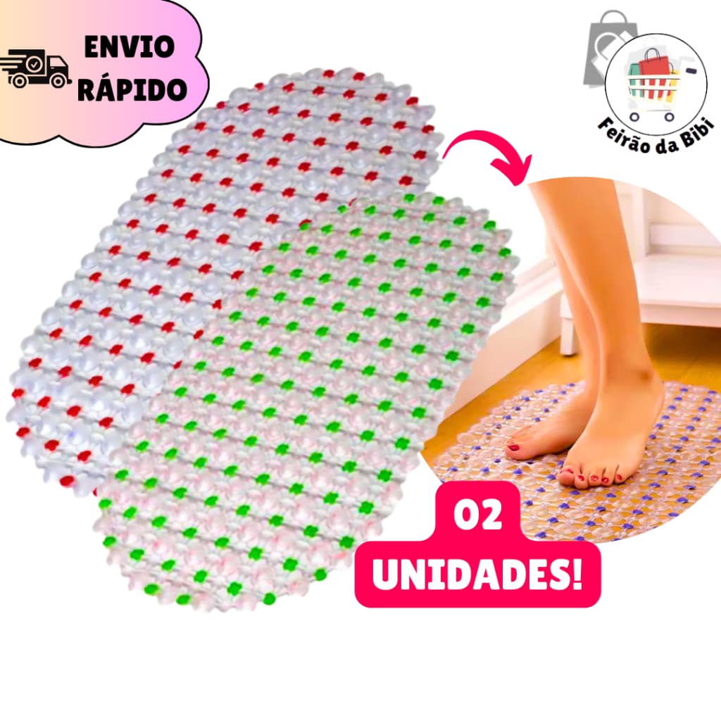 Kit 2 Tapetes Para Box Banheiro Antiderrapante Segurança 64x34cm